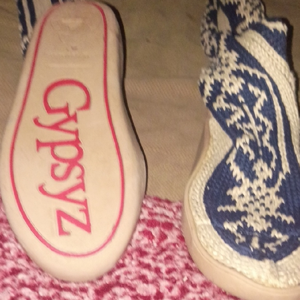 Gypsy Warrior Blue and Cream Over the Knee Boots